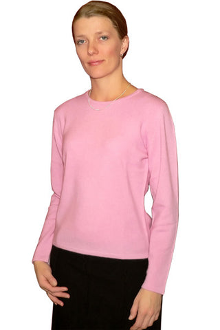 Women's Cashmere Jewel Neck in Pink Heather