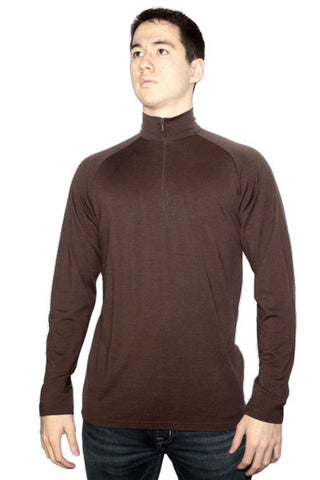 Men's Merino Long Sleeve Zip in Brown