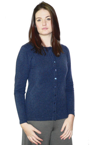 Women's Long Cashmere Cardigan in Blue Heather