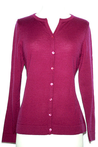 Women's Knit Merino Classic Cardigan with Jewel V Red Plum