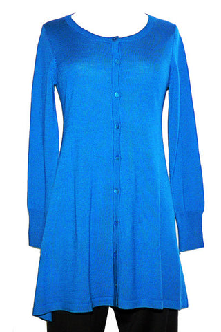 Women's Knit Merino Jewel Neck Long Cardigan Sea Port Blue