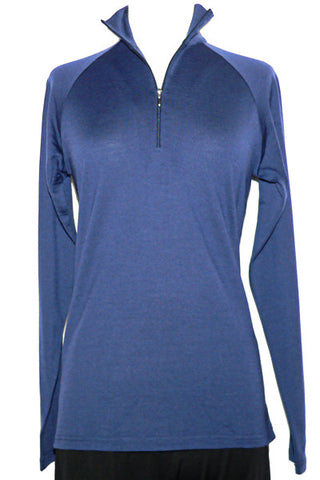 Women's Merino Long Sleeve Zip in Navy Blue