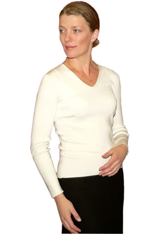 Women's Silk Double Knit V in Winter White